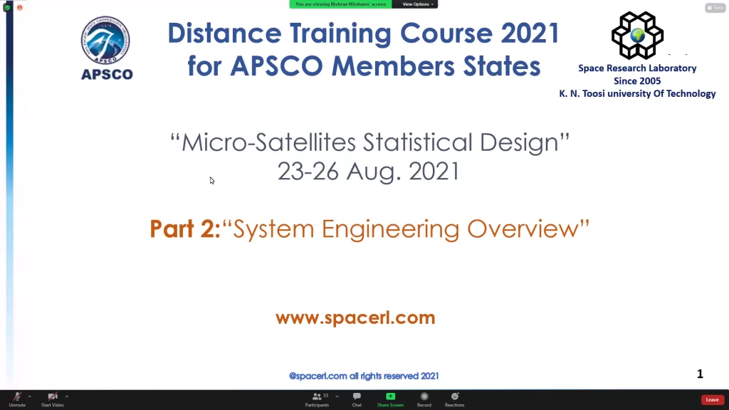 APSCO, ISA and SRL organized A Training Course on ” Micro-Satellite’s Statistical Design Method”