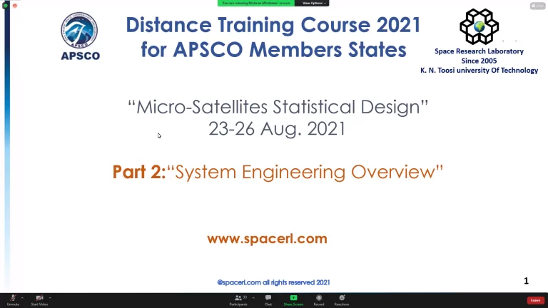 APSCO, ISA and SRL organized A Training Course on ” Micro-Satellite’s Statistical Design Method”